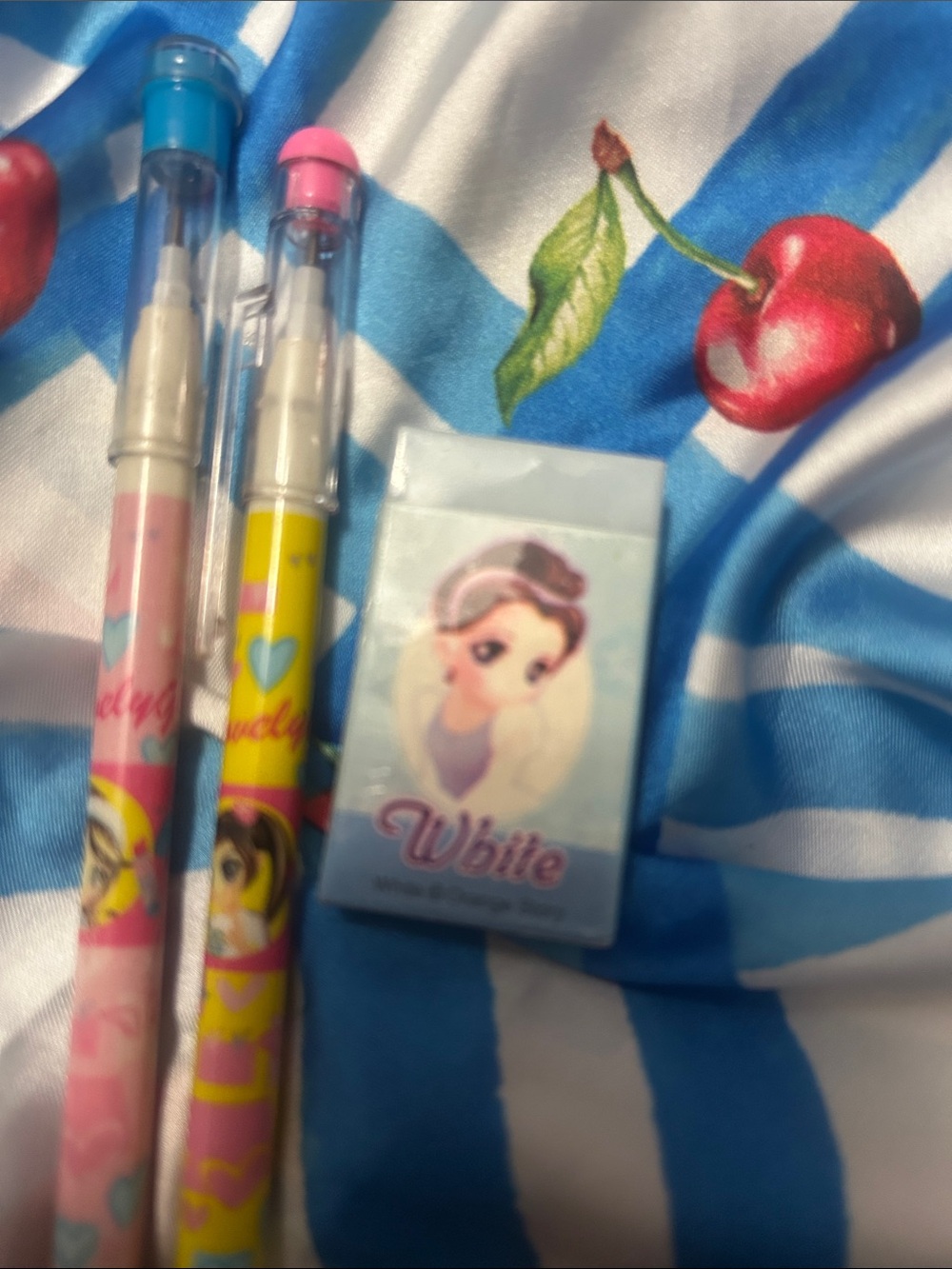 Cute Pink & Yellow Cartoon Mechanical Pencils with Mini Eraser Box